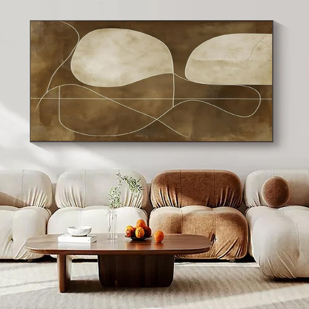 Brown and White Abstract, "Earthly Lines" – Abstract Line - Art Painting On Canvas PS0941