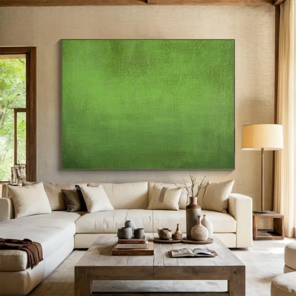 “Vibrant Green Textured Field” - Color Field - Painting On Canvas PT1792