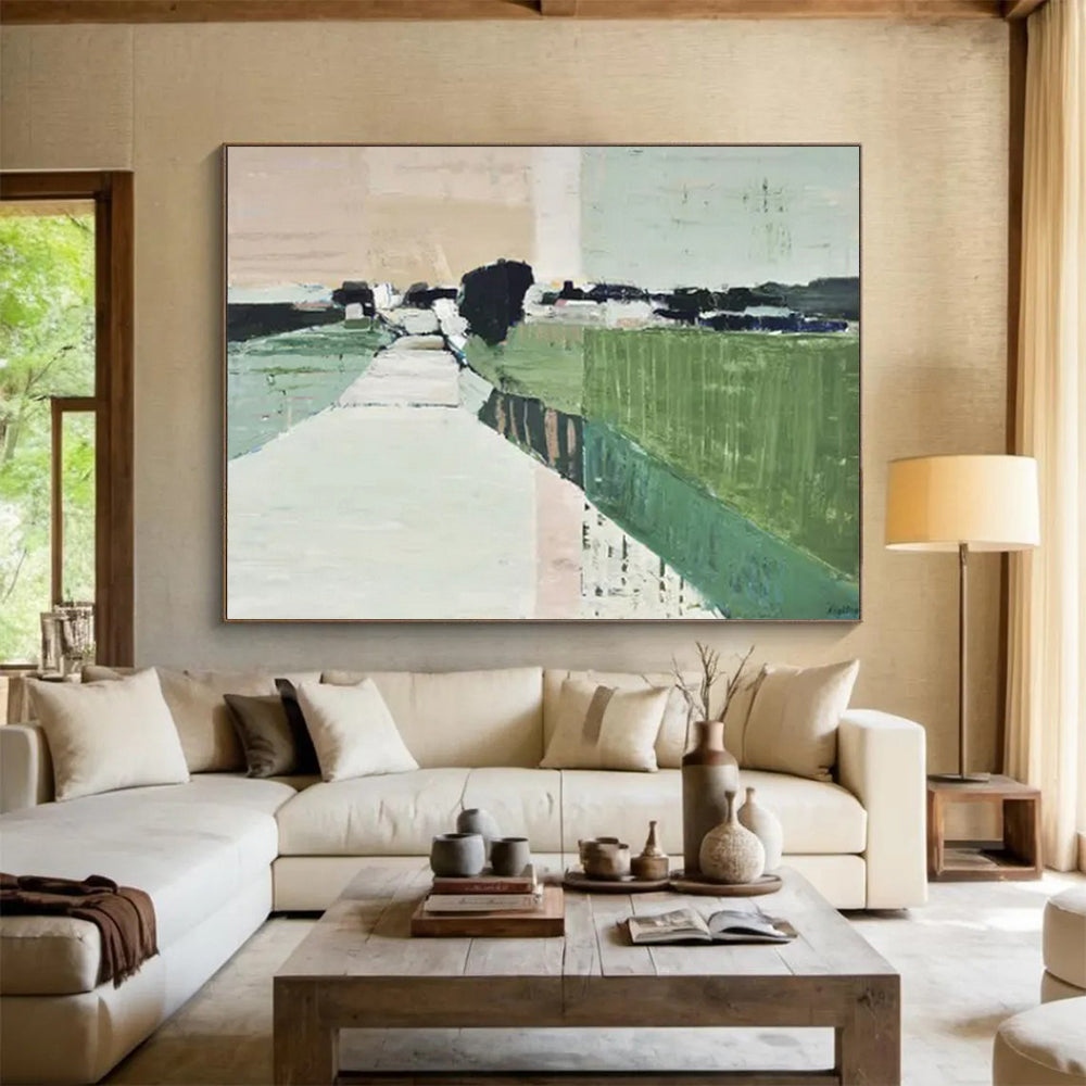 “Green - Path Countryside” - Muted - Landscape Painting On Canvas PT1540