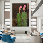 Brown - Green - Pink Abstract Figures Textured Painting On Canvas DS080