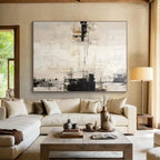 “White - Beige - Black Abstract Subtle Lines” Painting On Canvas PS0838