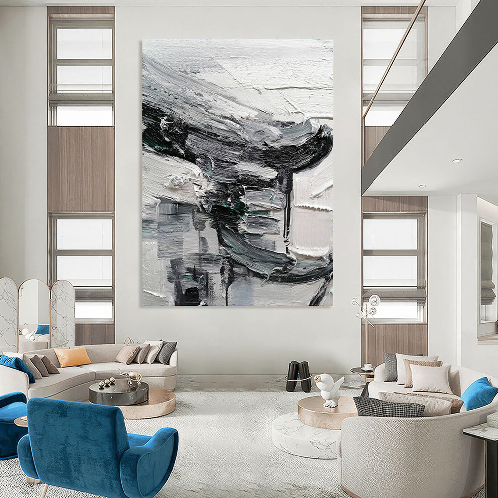“Grey - Black Textured Abstract” - Abstract Expressionist Painting On Canvas PT1297