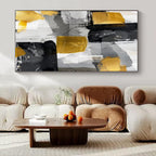 Gray, Gold, Black with Abstract Blocks "Gilded Geometry" Abstract Painting On Canvas PS1279