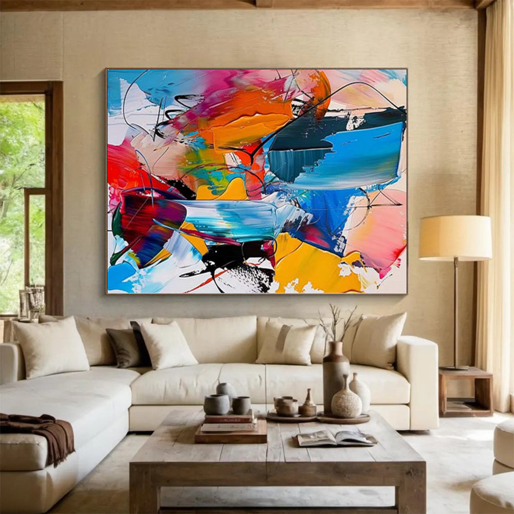 “Dynamic Color and Line Symphony” - Energetic Abstract Painting On Canvas PS0231