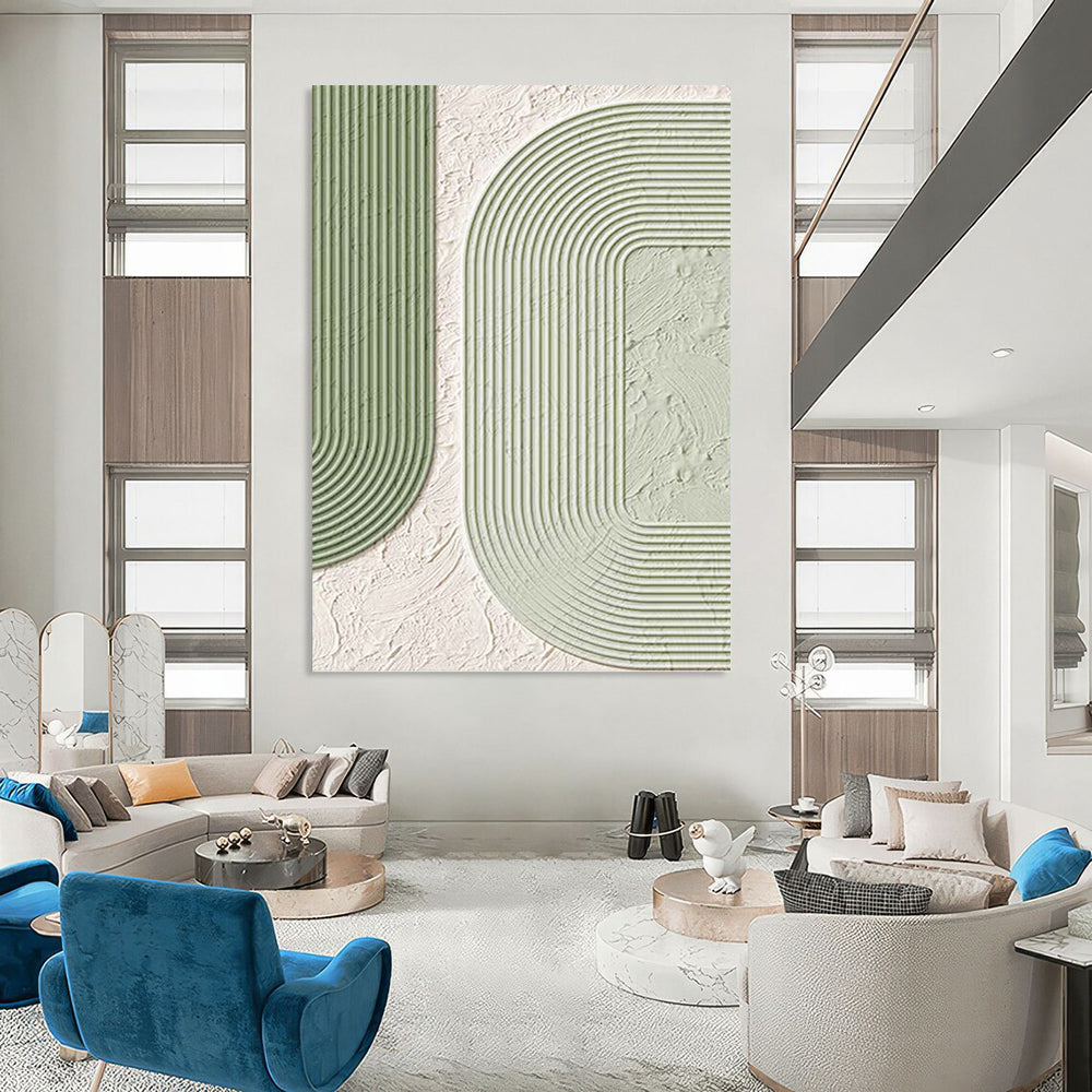 “Green and White Geometric Design” - Modern, Abstract Painting On Canvas PT1493