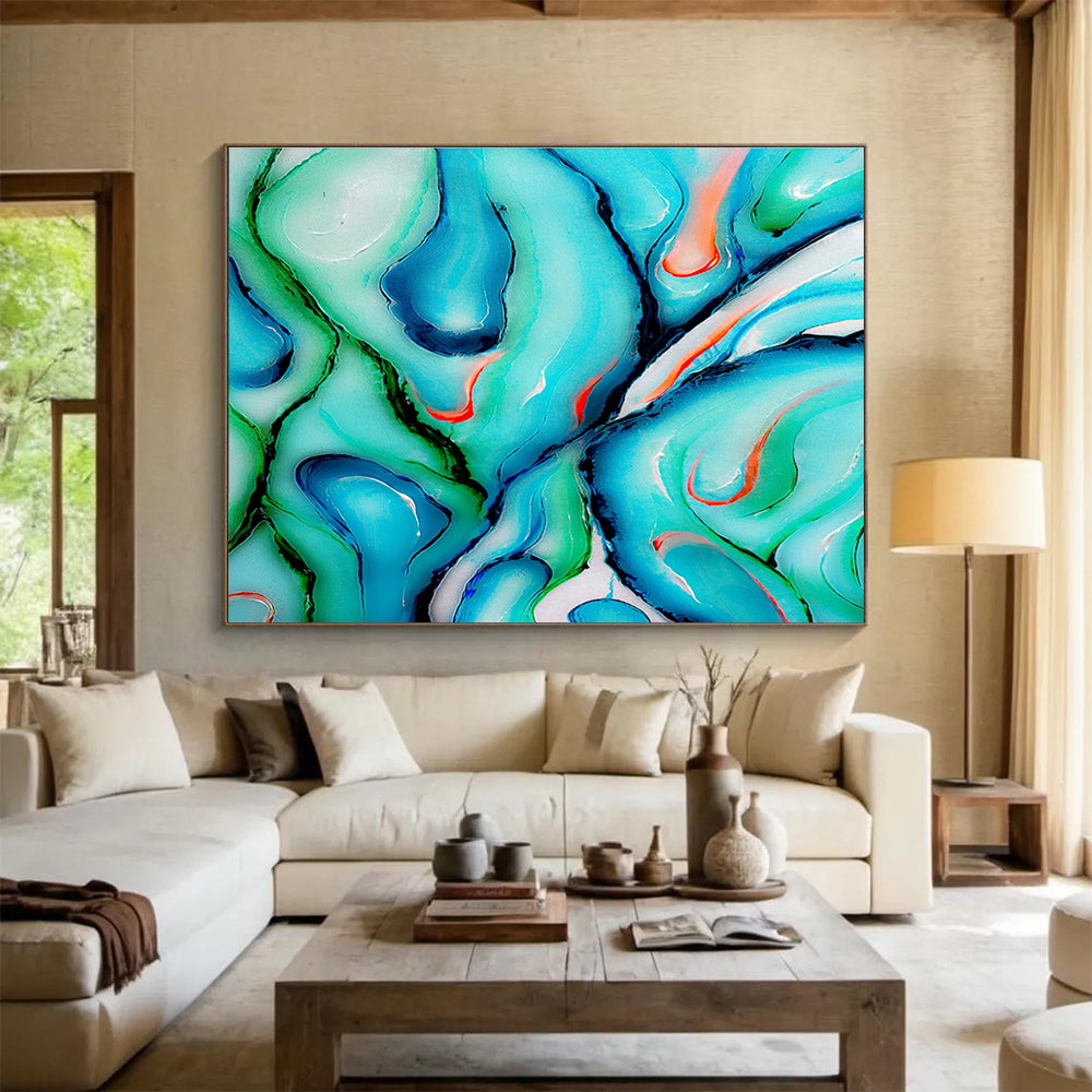 “Swirled Teal - Green Abstract” - Fluid Acrylic Painting on Canvas DKS917