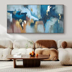 Blue, Gold, and Brown Fluid, "Ethereal Estuary" – Abstract Landscape Painting On Canvas PS1006