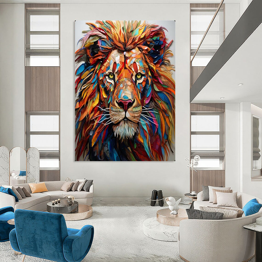 Colorful Collage Lion, Pop Art Inspired, Painting On Canvas PT2136