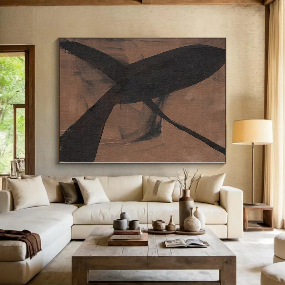 “Earthy Brown - Black Abstract Shapes” - Organic Abstract Painting On Canvas PS0267