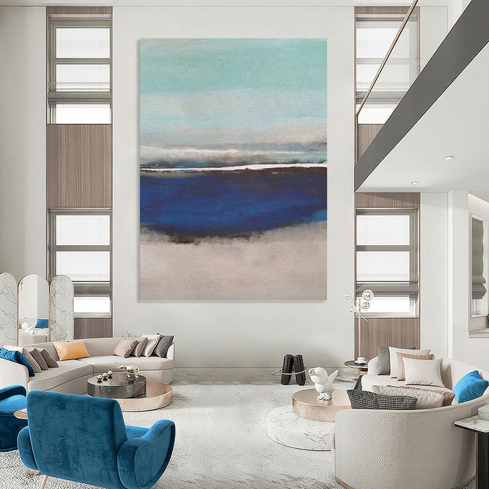 “Soft Blues and Greys: Calm Seascape” - Minimalist Landscape Painting On Canvas PT0926