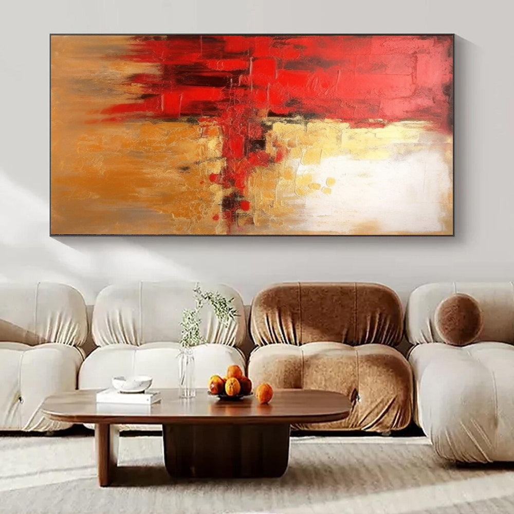 Red, Gold, and Beige, "Fiery Elegance" – Abstract Painting On Canvas PS1021