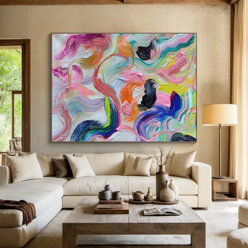 “Rainbow Waves of Joy” Abstract Painting On Canvas DKS292