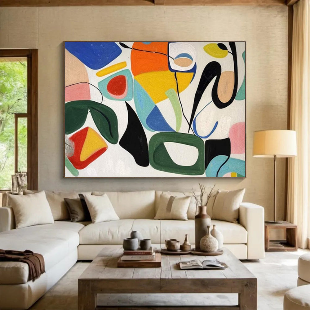“Colorful Abstract Shapes” - Multicolor, Pink, Blue, Yellow Abstract Geometric Painting On Canvas PS0625