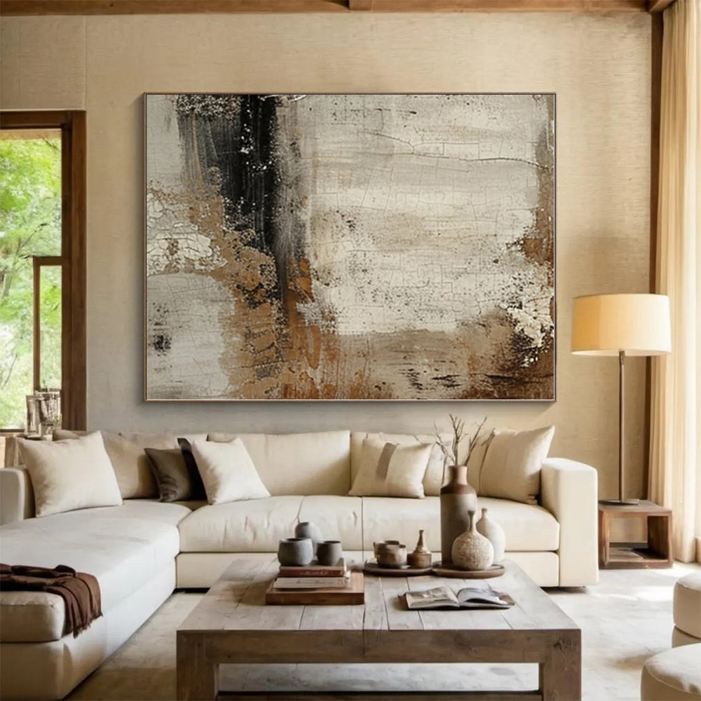 “Beige - Brown Textured Abstraction” - Beige, Brown Abstract Textured Painting On Canvas PS0551