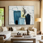 “Blue - Gray Abstract Blocks” - Blue, Gray, Yellow Abstract Painting On Canvas PS0484