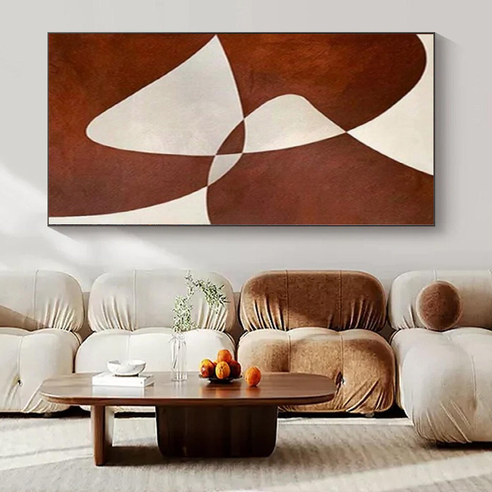 Brown and White with Intertwined Shapes "Elegant Entanglement" Abstract Painting On Canvas PS1114