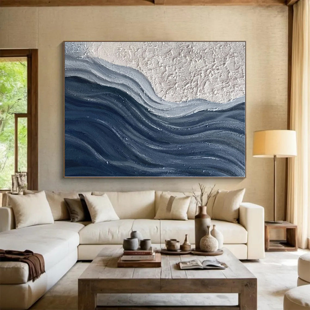 “Textured Blue - White Flow” - Textured Abstract Painting On Canvas PS0425