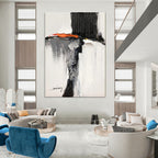 Black - White - Orange Abstract Mix, With a Nod to Clyfford Still's Style, Painting On Canvas PT2089