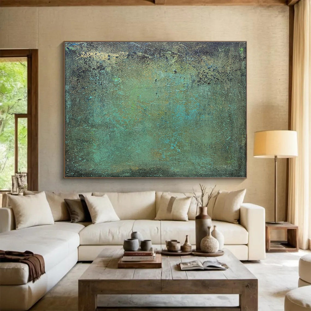 “Teal - Tinted Textured Abstract” - Textured Abstract Painting, Perfect for Bathroom & Coastal - Style Room DKS600
