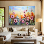 “Pink Wildflowers in Bloom” - Impasto Oil Painting on Canvas DKS903