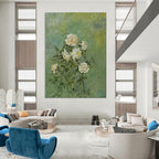 “White Roses on Green” - Textured Floral Painting On Canvas PT1987