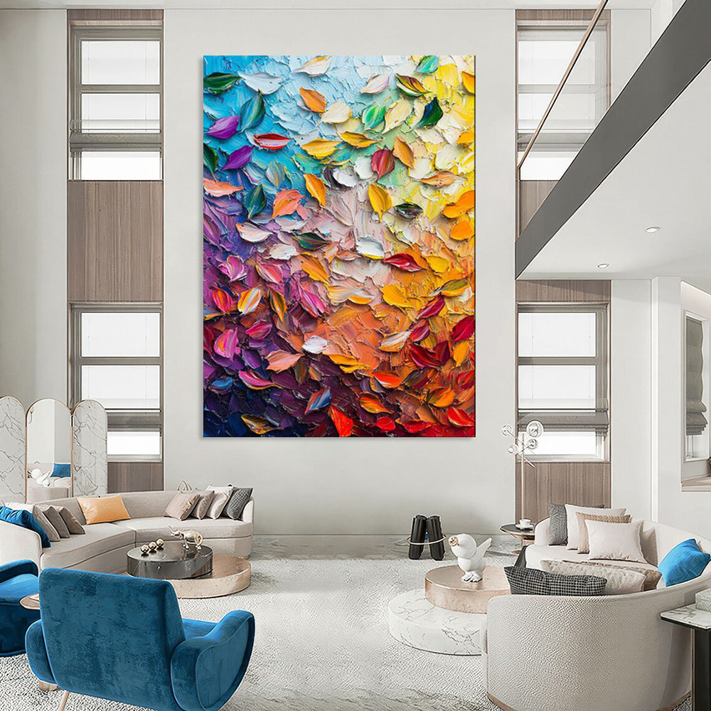 “Colorful Impasto Leaf Collage” - Abstract Painting On Canvas PT2071