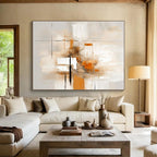 Beige, Orange & Grey Abstract Lines Painting On Canvas PS0823