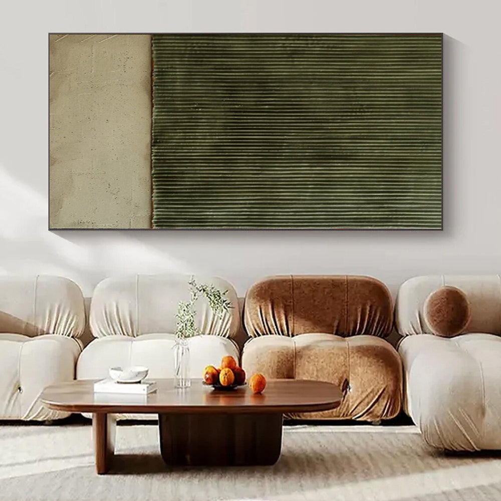 “Dual - Toned Green Stripes” - Minimalist Abstract Painting On Canvas PS0217