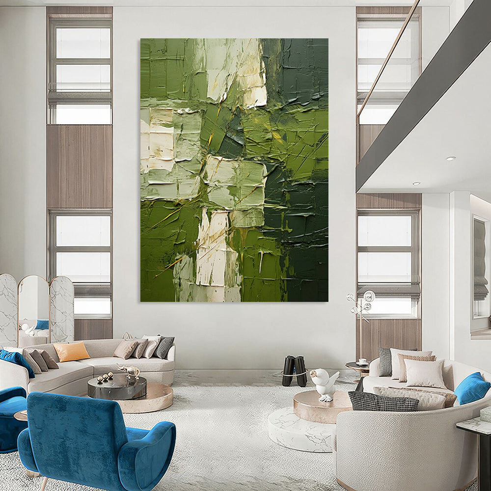 “Textured Green Abstract” - Impasto Abstract Painting On Canvas PT2277