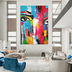 “Vibrant Abstract Face” - Expressionist Pop - Art Painting On Canvas PT2220