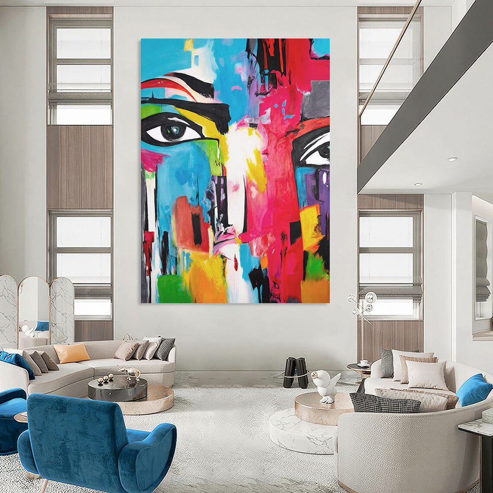 “Vibrant Abstract Face” - Expressionist Pop - Art Painting On Canvas PT2220