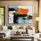 “Orange - Black Bold Abstraction” - Orange, Black, Gold Abstract Painting On Canvas PS0486