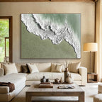 “Beach Wave Textures” - Green, White, Gray Abstract Seascape Painting On Canvas PS0639