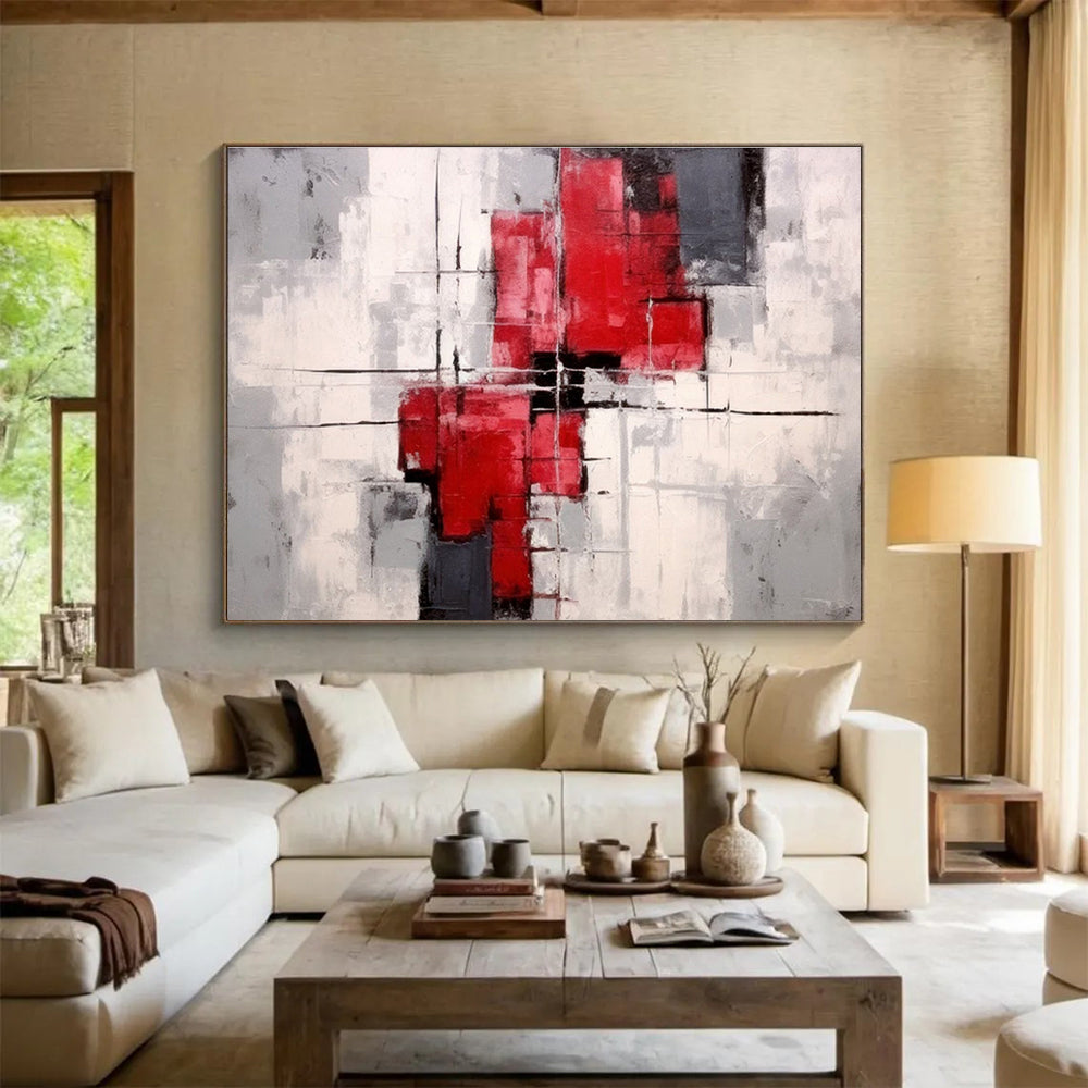“Yellow, Blue, and Red Color Block Landscape” Abstract Painting On Canvas DKS269