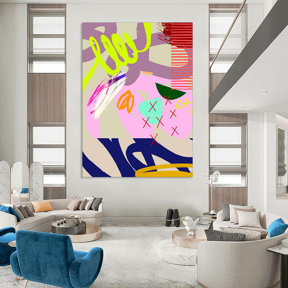 “Neon and Pastel Abstract Doodles” - Contemporary Doodle - Art Painting On Canvas PT1842