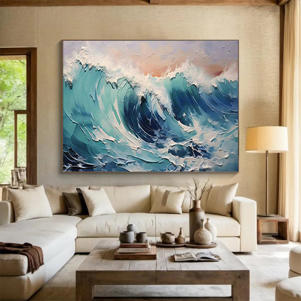 Turquoise Tide - Impasto Sea Oil Painting, Ideal for Coastal Bedroom & Patio DKS679