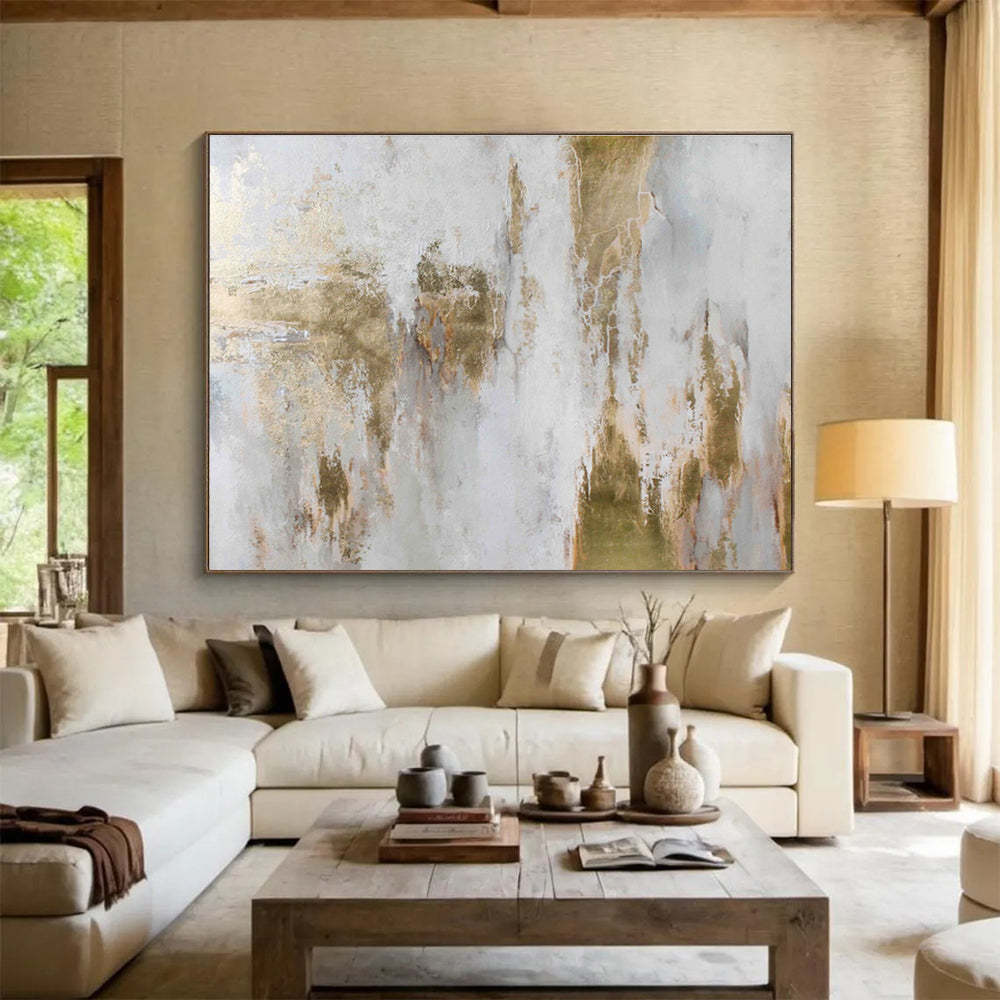 “Gold - Accented Textured Abstract” - Abstract Painting On Canvas DKS521