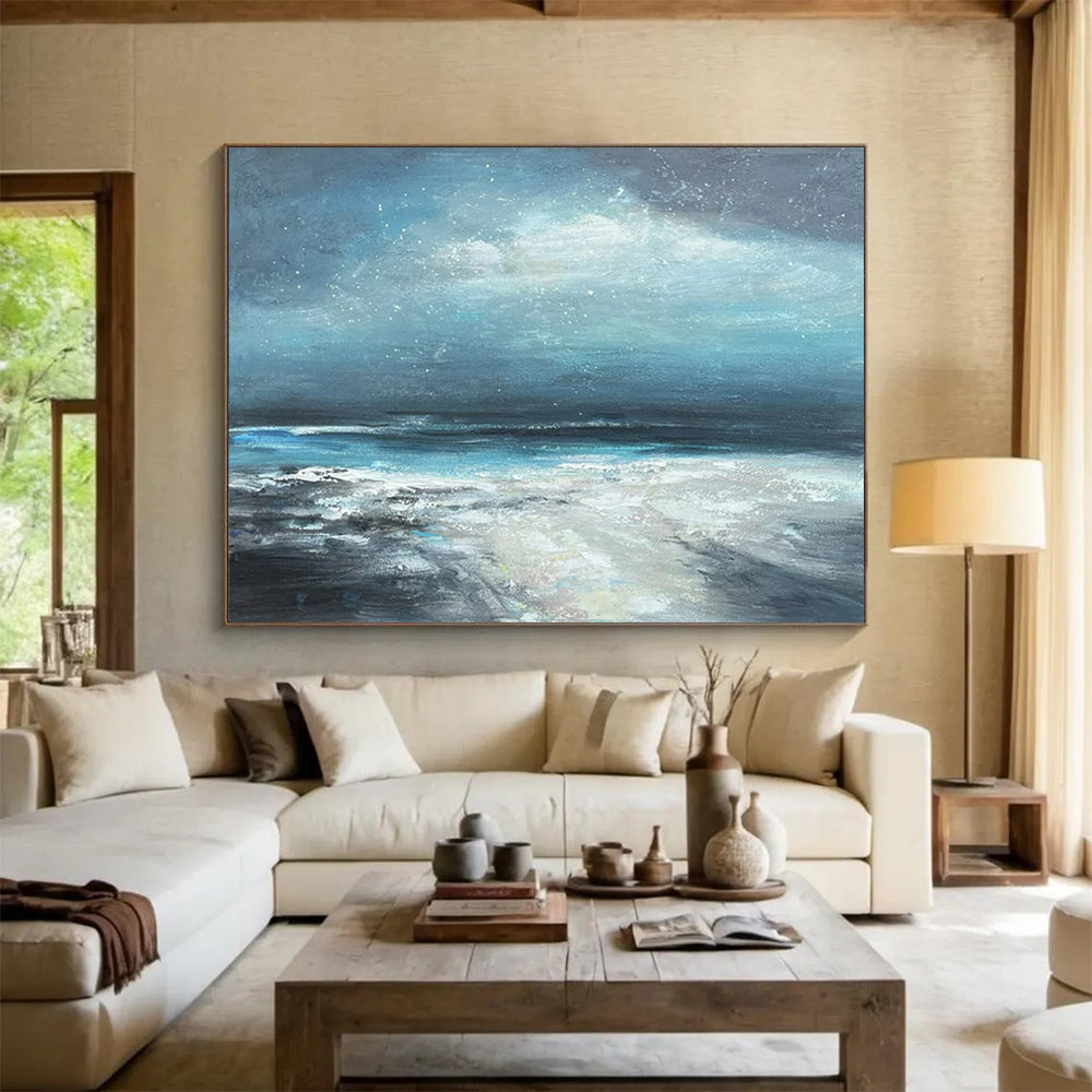 “Moonlit Blue Ocean Waves” - Impressionist Maritime - Painting On Canvas PT1787