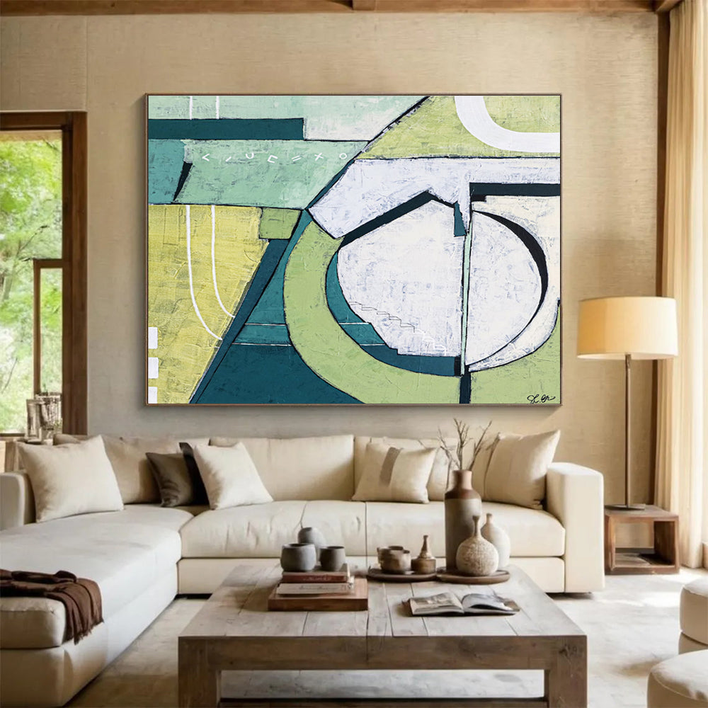 “Green - Toned Geometric Abstract” - Geometric Abstract Painting DKS543