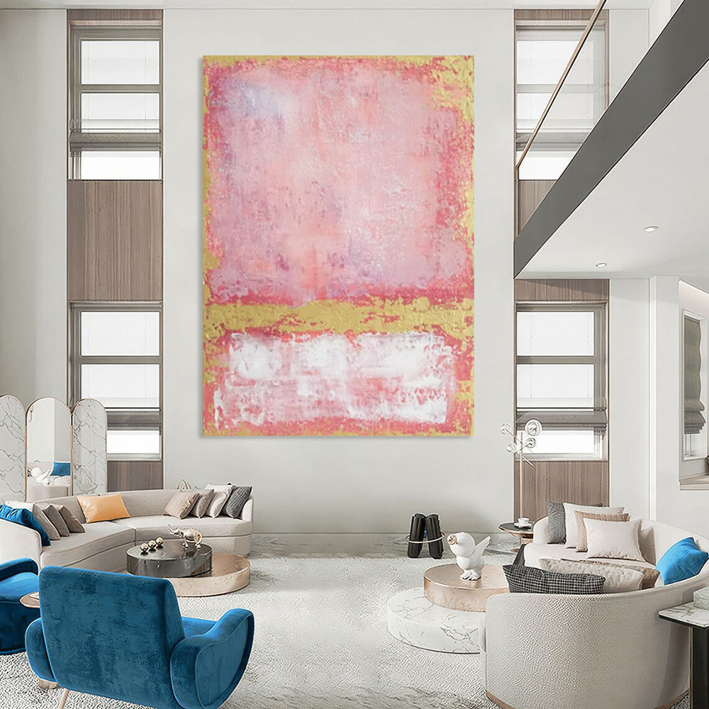 “Pink - Gold - White Abstract” - Color Field Painting On Canvas PT2325