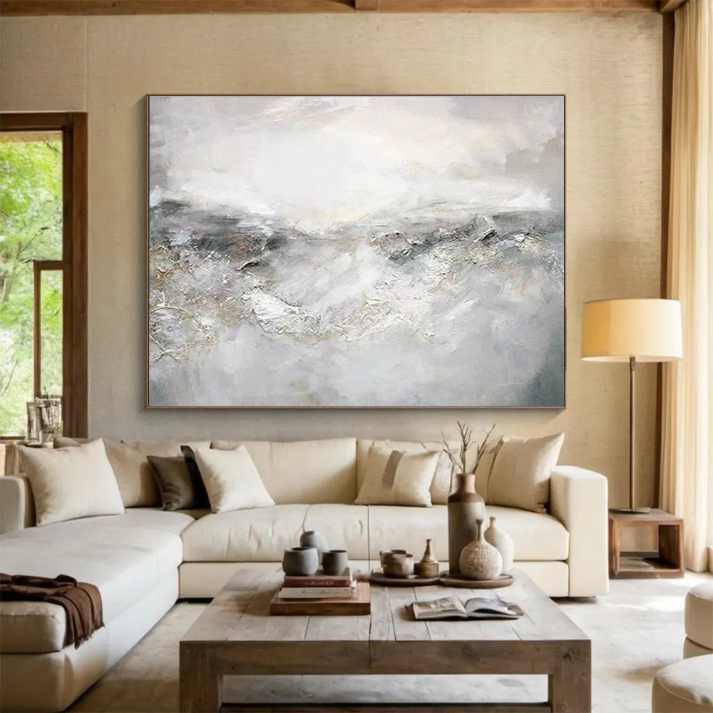 “Gray - White Abstract Landscape” - Misty Mood Painting On Canvas DKS441