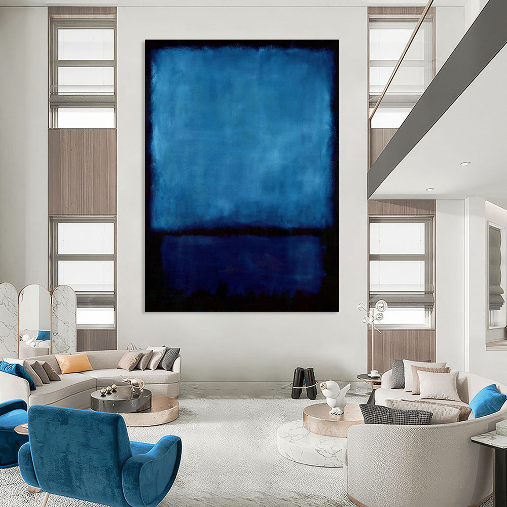 “Deep Blue and Dark Border Abstract” - Color - Blocked Abstract Painting On Canvas PT1943