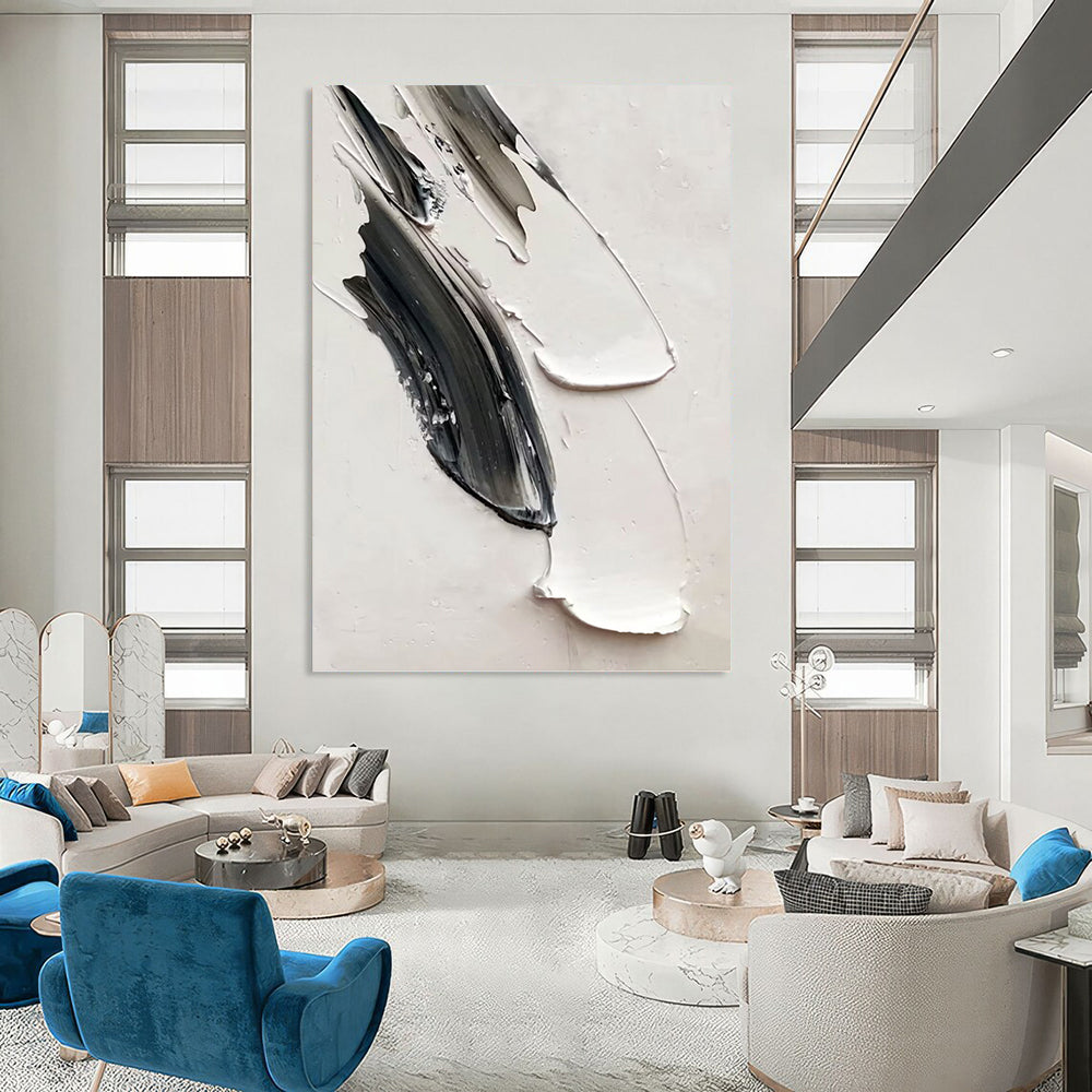 “Black and White Textured Strokes” - Abstract, Tactile - Styled Painting On Canvas PT1669