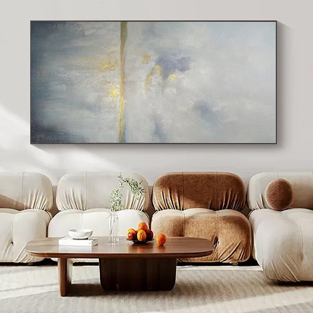 Gray, White, Gold with Subtle Layers "Misty Morning" Abstract Painting On Canvas PS1398