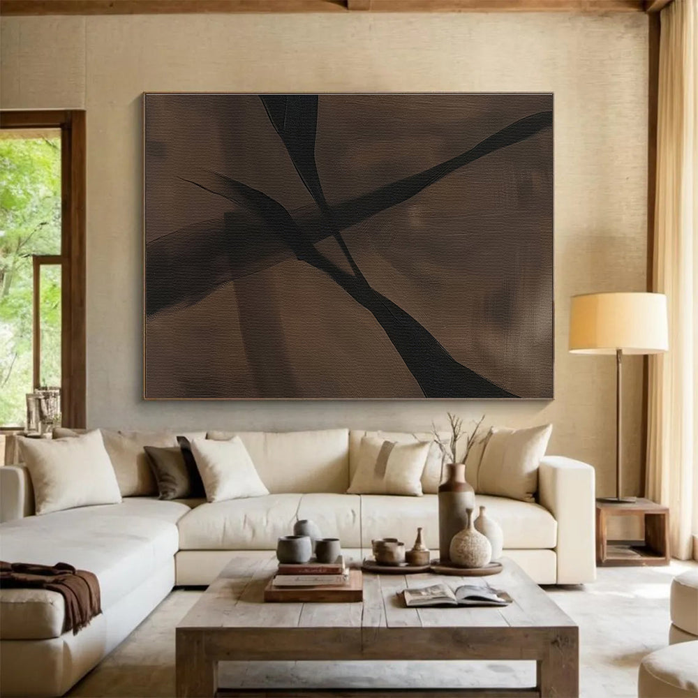 Brown and Black Intersecting Forms Modern Abstract Painting On Canvas DKS143