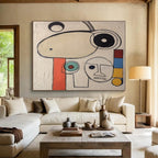“Abstract Faces in Neutral Tones with Colorful Accents” - Miró - Inspired Whimsical Painting On Canvas PT011