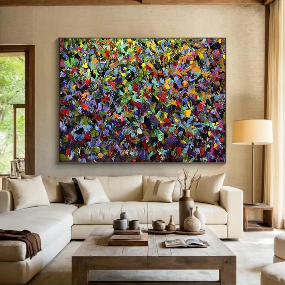 “Intense Colorful Dot Filled Greenery” Pointillist Landscape Painting On Canvas PT1798