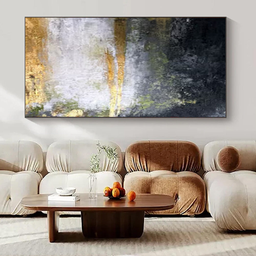 Black, Green, Gold, and White Layered, "Mystic Veil" – Layered Abstract Painting On Canvas PS1008