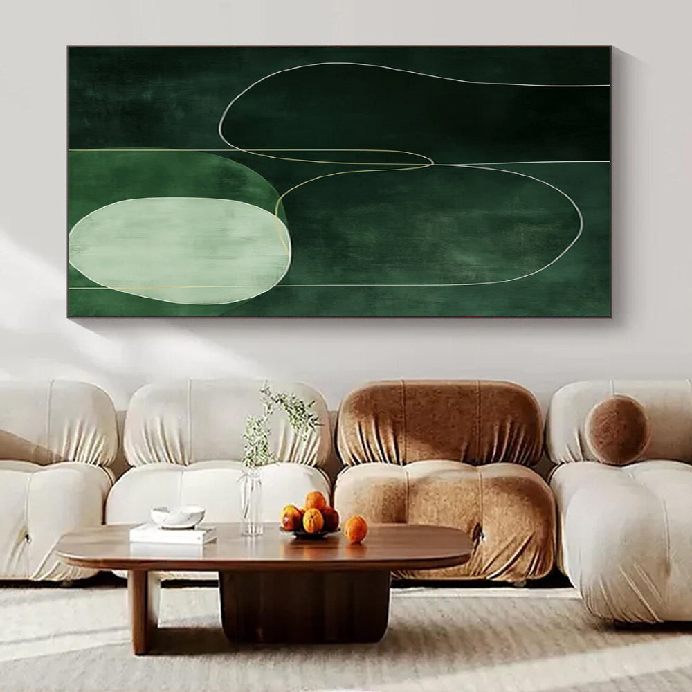 Green and White Abstract Lines, "Emerald Curves" – Abstract Line - Art Painting On Canvas PS0937