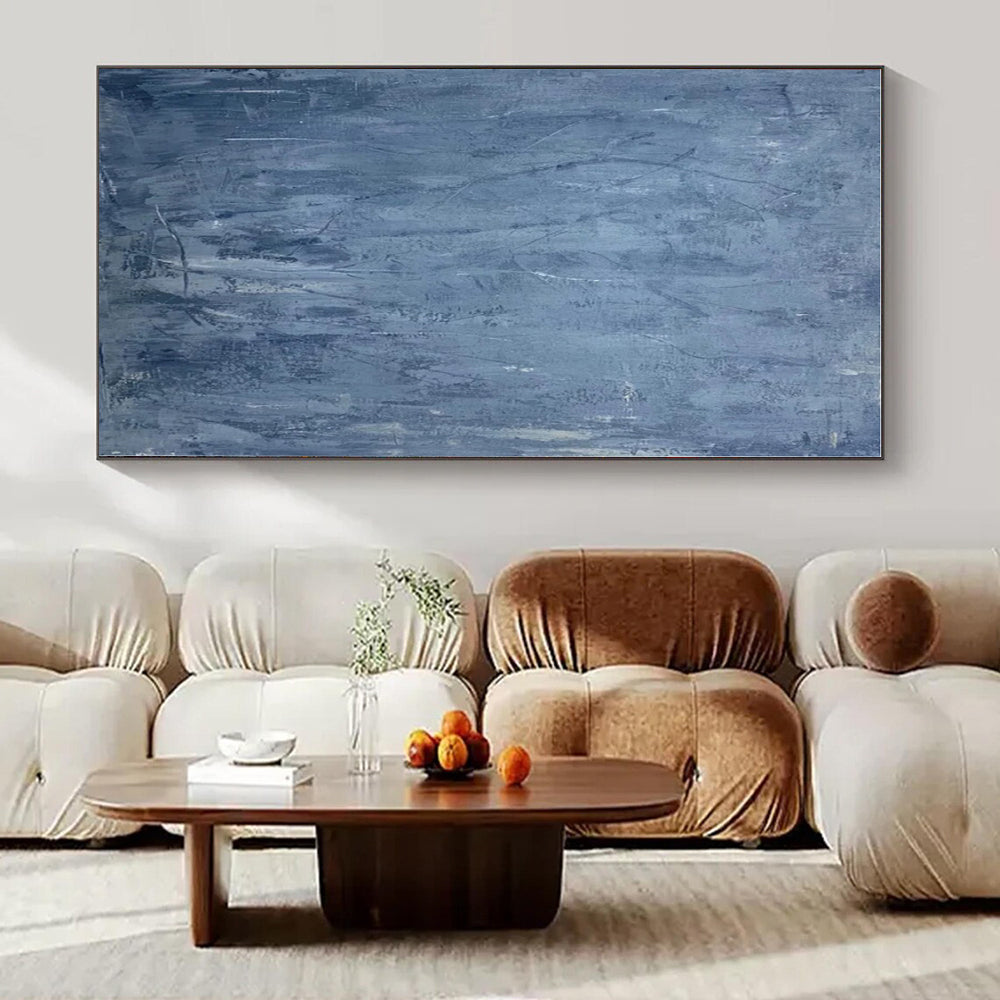 Blue with Subtle Textured Lines "Blue Whisper" Abstract Painting On Canvas PS1323